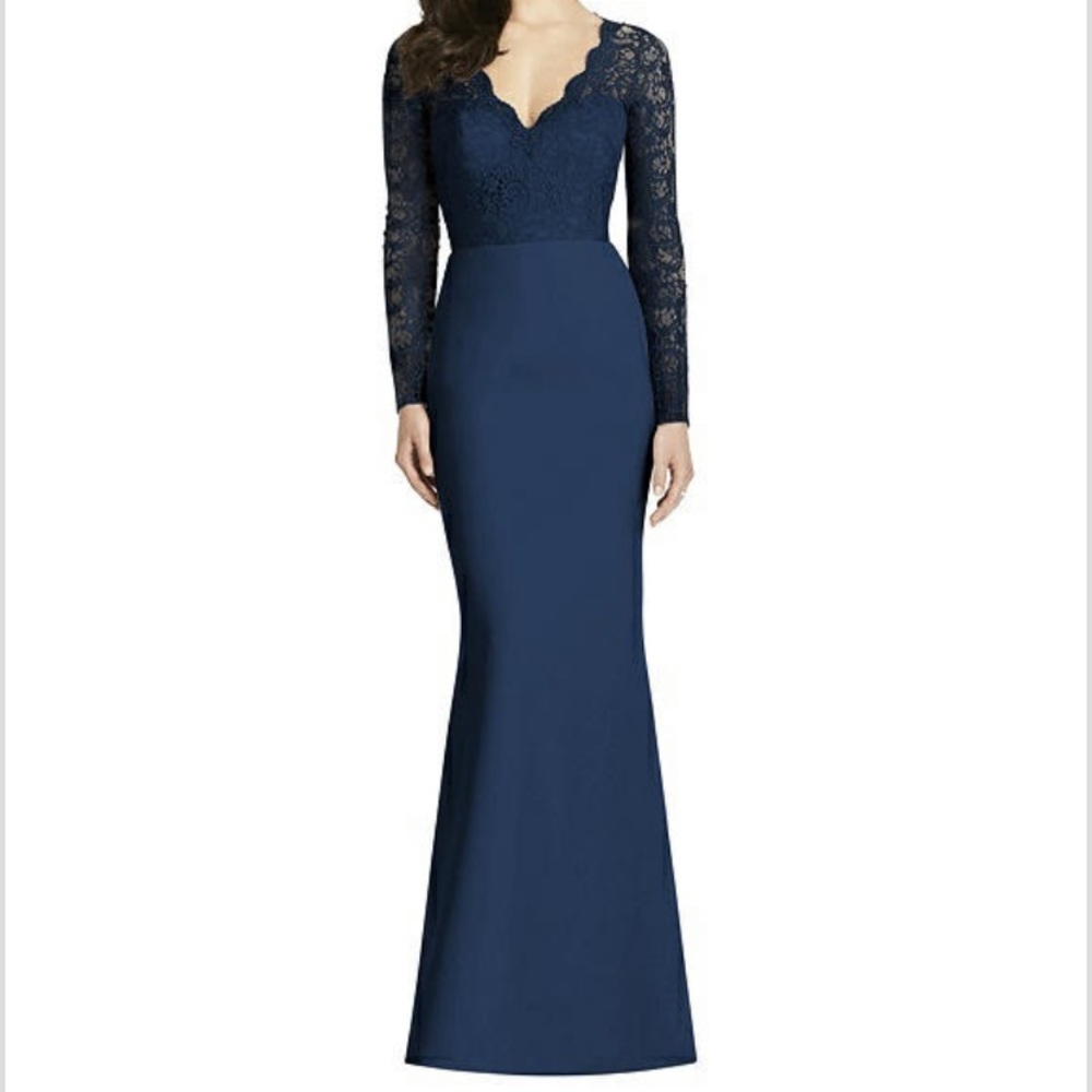 NWOT Dessy Collection Long Sleeve Lace Gown Navy